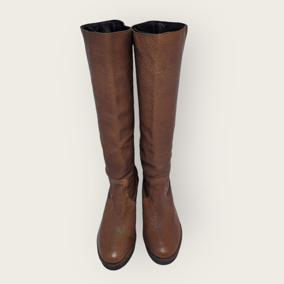 Pierre Hardy Brown Leather Knee High Pull On Tall Wedge Platform Boots Size 38 - Picture 4 of 12